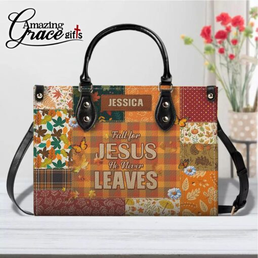 Autumn Fall For Jesus He Never Leaves - Leather Handbag M - Image 9