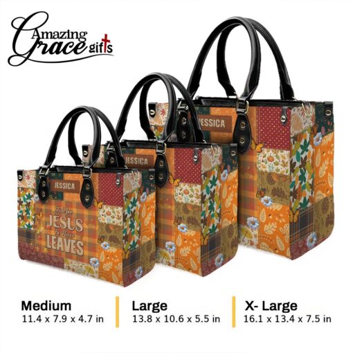 Autumn Fall For Jesus He Never Leaves - Leather Handbag M - Image 10
