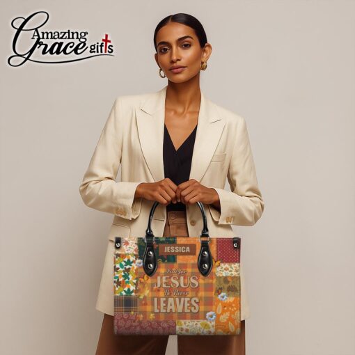 Autumn Fall For Jesus He Never Leaves - Leather Handbag M - Image 2