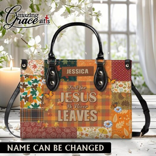 Autumn Fall For Jesus He Never Leaves - Leather Handbag M