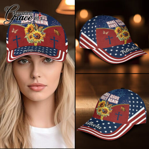 American Flag Make Jesus First Again - Classic Cap - Image 3