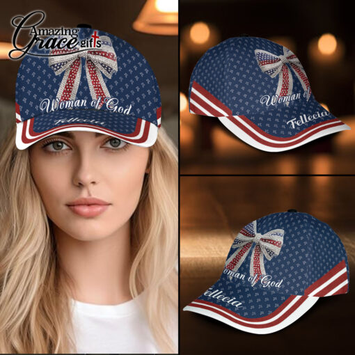American Flag Cute Coquette Jesus Christ Cross - Classic Cap - Image 3