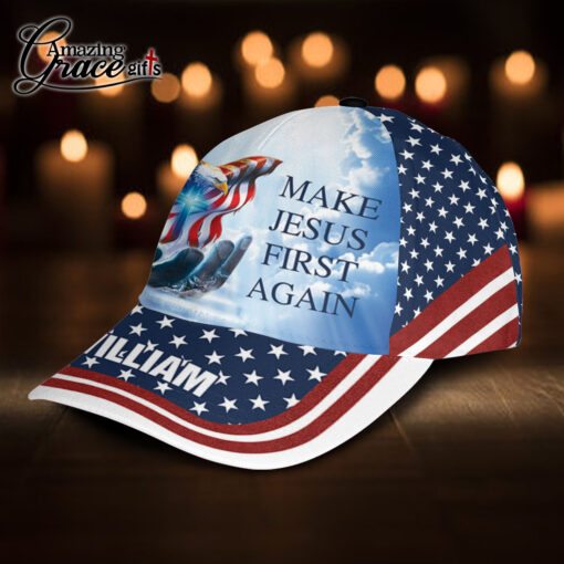 American Flag Mighty Eagle Make Jesus First Again - Classic Cap - Image 2