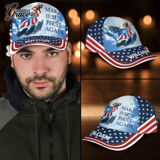 American Flag Mighty Eagle Make Jesus First Again - Classic Cap - Image 3