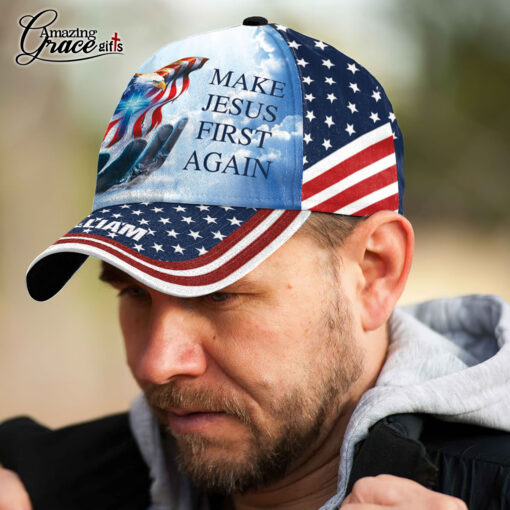 American Flag Mighty Eagle Make Jesus First Again - Classic Cap - Image 5