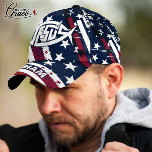 American Flag Jesus Christ Fish Patriotic Christian - Classic Cap - Image 5
