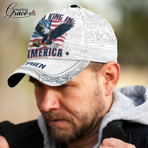 American Flag Mighty Eagle No King In America Patriotic Christian - Classic Cap - Image 5