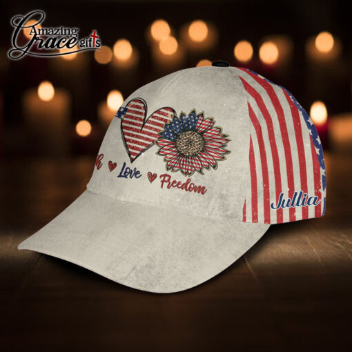 American Flag Sunflower Faith Love Freedom Patriotic Christian - Classic Cap - Image 2