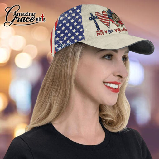 American Flag Sunflower Faith Love Freedom Patriotic Christian - Classic Cap - Image 4