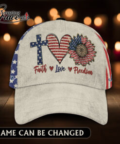 American Flag Sunflower Faith Love Freedom Patriotic Christian - Classic Cap