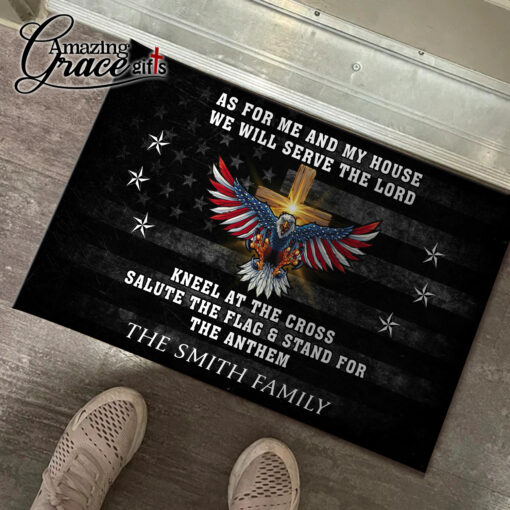 Mighty Eagle American Flag As For Me And My House We Will Serve The Lord - Doormat 60*90CM - Image 4