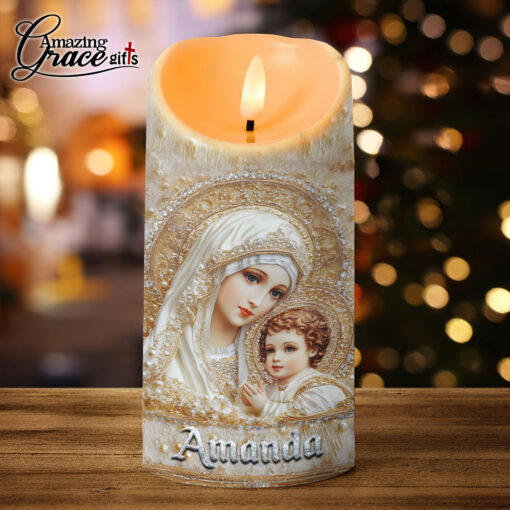 Virgin Mary Holding Baby Christ Jesus's Mother - LED Candle - Image 2