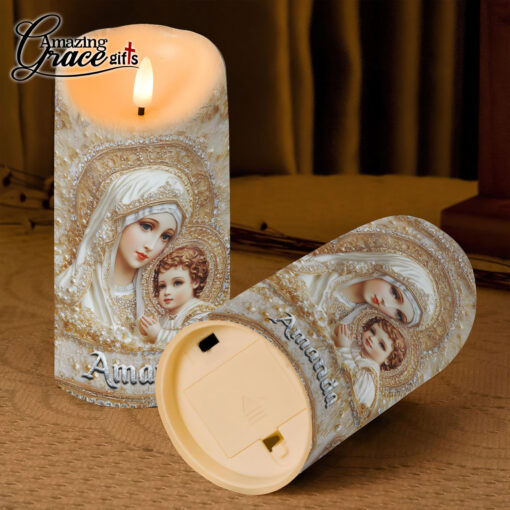 Virgin Mary Holding Baby Christ Jesus's Mother - LED Candle - Image 3