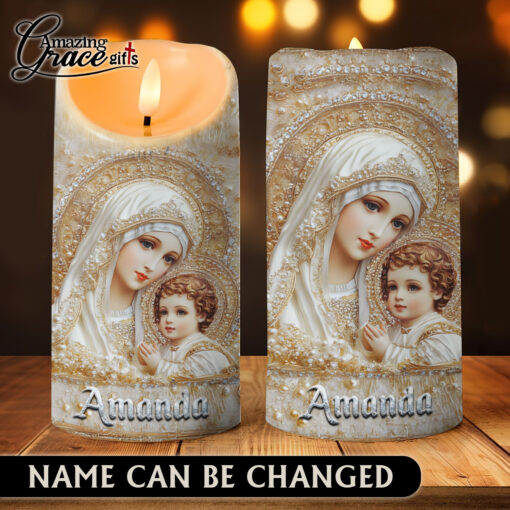 Virgin Mary Holding Baby Christ Jesus's Mother - LED Candle