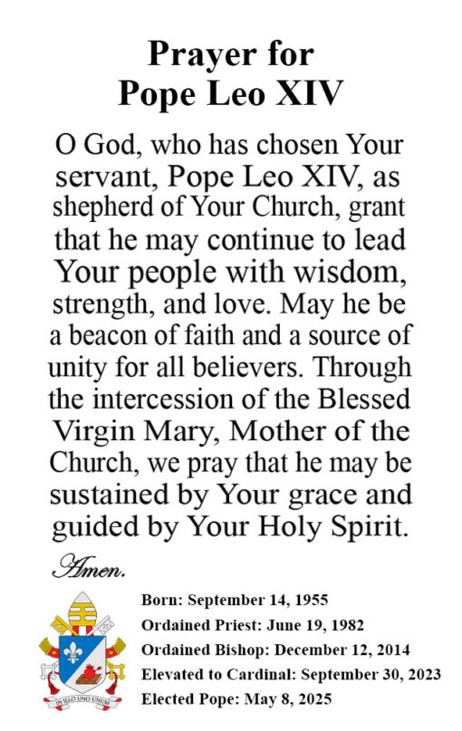 Prayer For Pope Leo XIV - Printed Metal Card - AGG2888 - Image 3